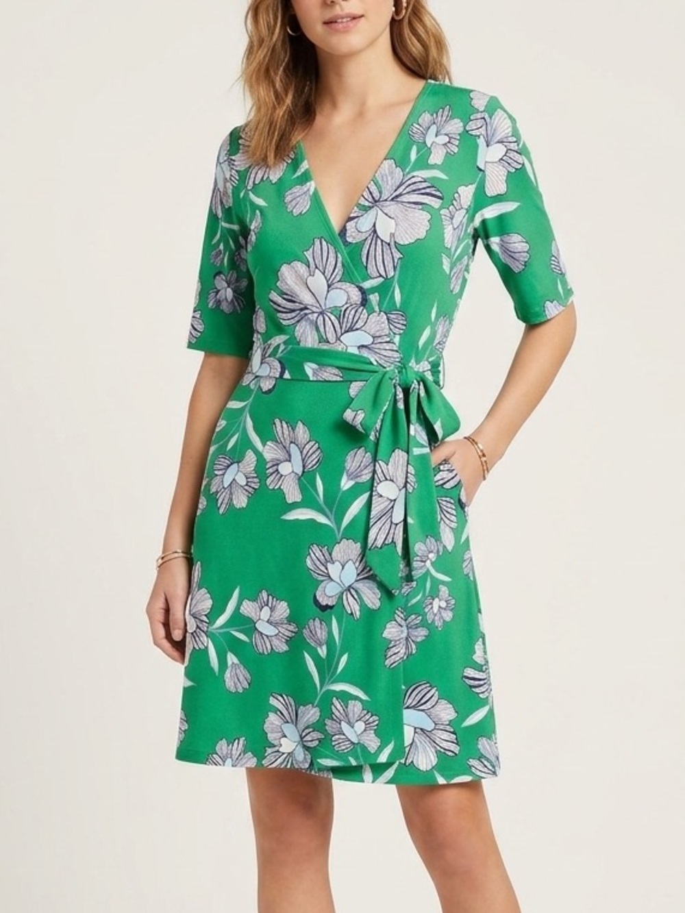 Vince Camuto Green Floral Wrap Mini Dress